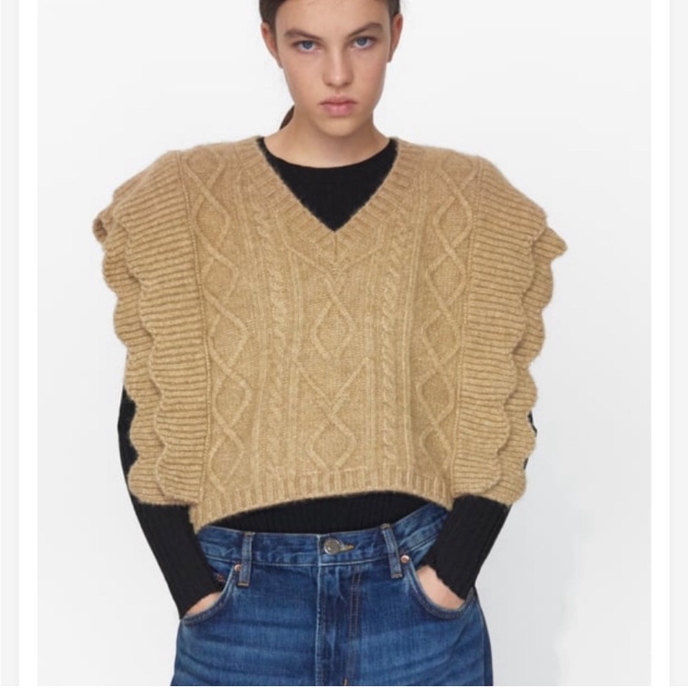 Zara Alpaca wool blend sweater ruffle vest LARGE